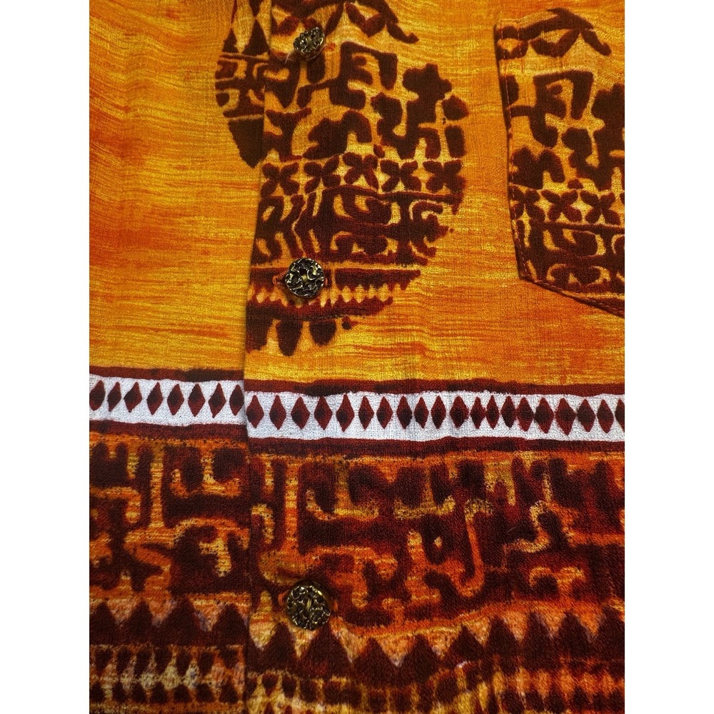 VTG Mo Bettah Hawaii Mens L Orange Hawaiian Aloha Shirt Tiki Tribal 100% Cotton - Picture 5 of 5